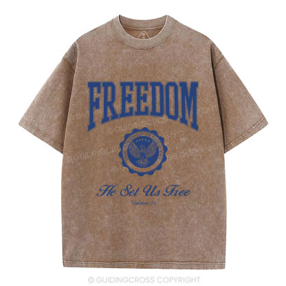 He Set Us Free Christian Washed T-Shirt