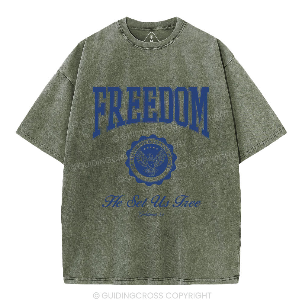He Set Us Free Christian Washed T-Shirt