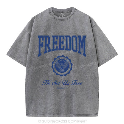 He Set Us Free Christian Washed T-Shirt