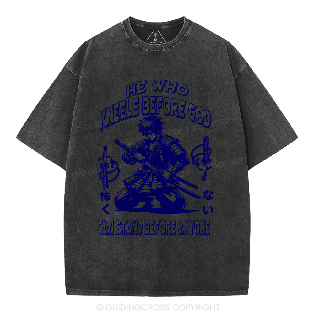 He Who Kneels Before God Christian Washed T-Shirt