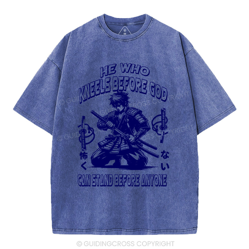 He Who Kneels Before God Christian Washed T-Shirt