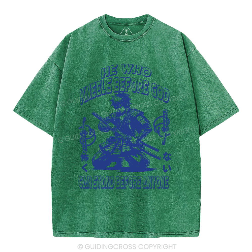 He Who Kneels Before God Christian Washed T-Shirt