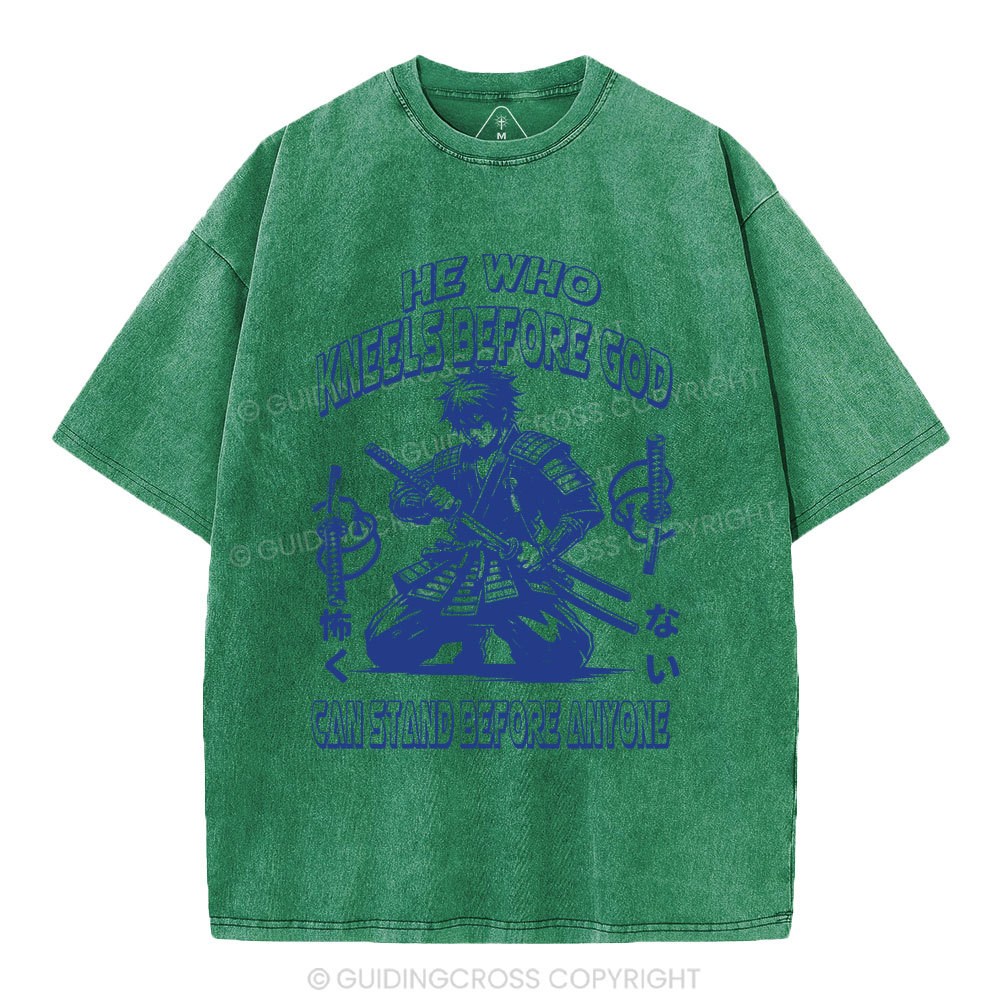 He Who Kneels Before God Christian Washed T-Shirt