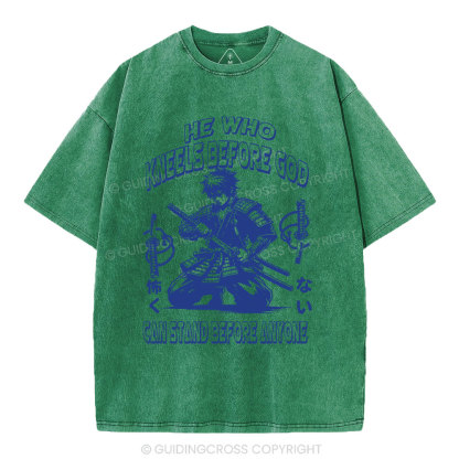 He Who Kneels Before God Christian Washed T-Shirt