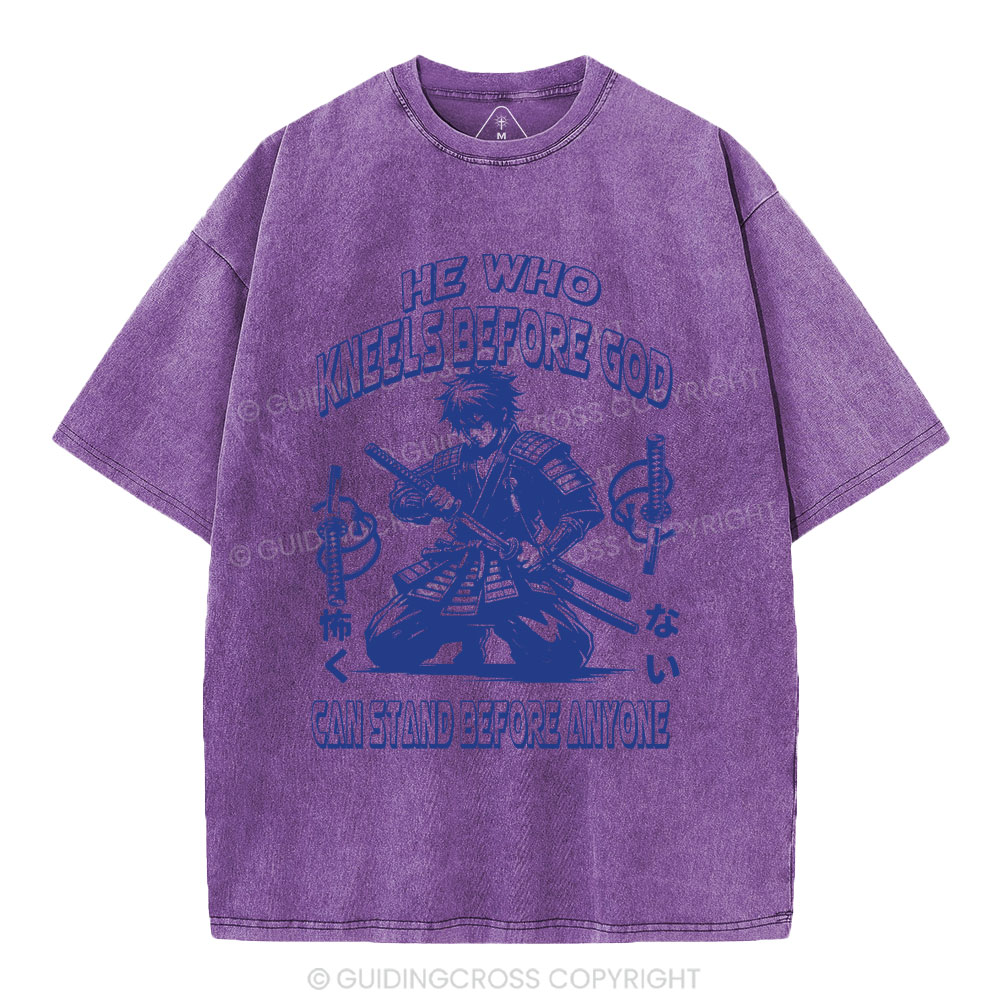 He Who Kneels Before God Christian Washed T-Shirt