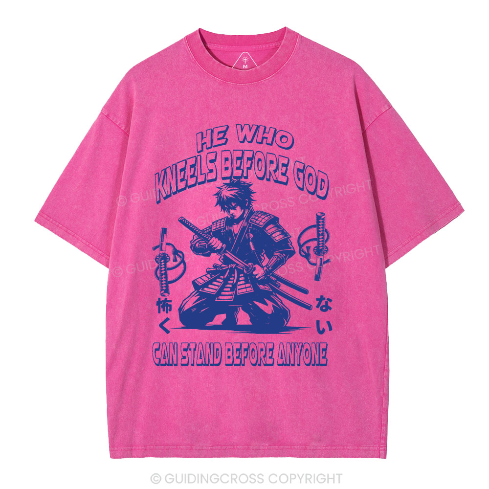 He Who Kneels Before God Christian Washed T-Shirt