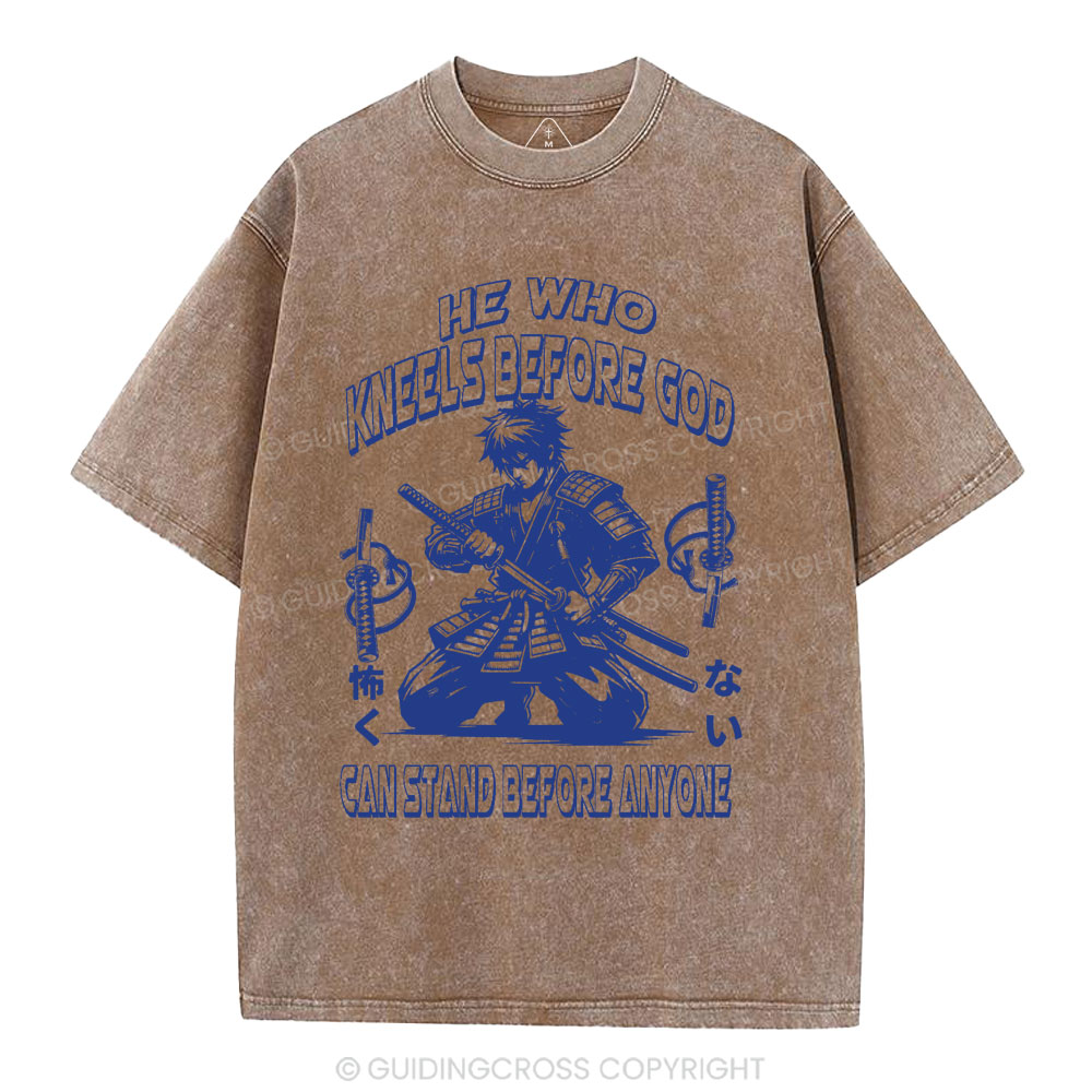 He Who Kneels Before God Christian Washed T-Shirt