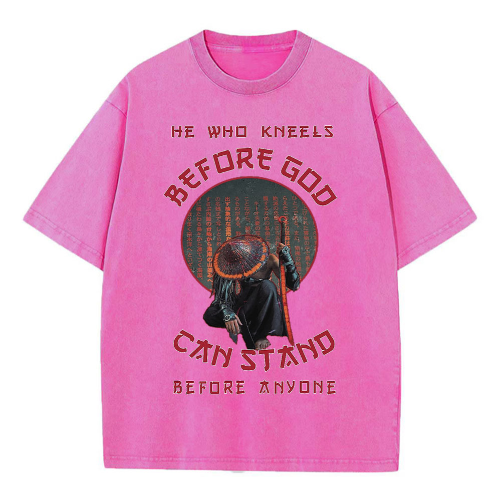 He Who Kneels Before God Christian Washed T-Shirt
