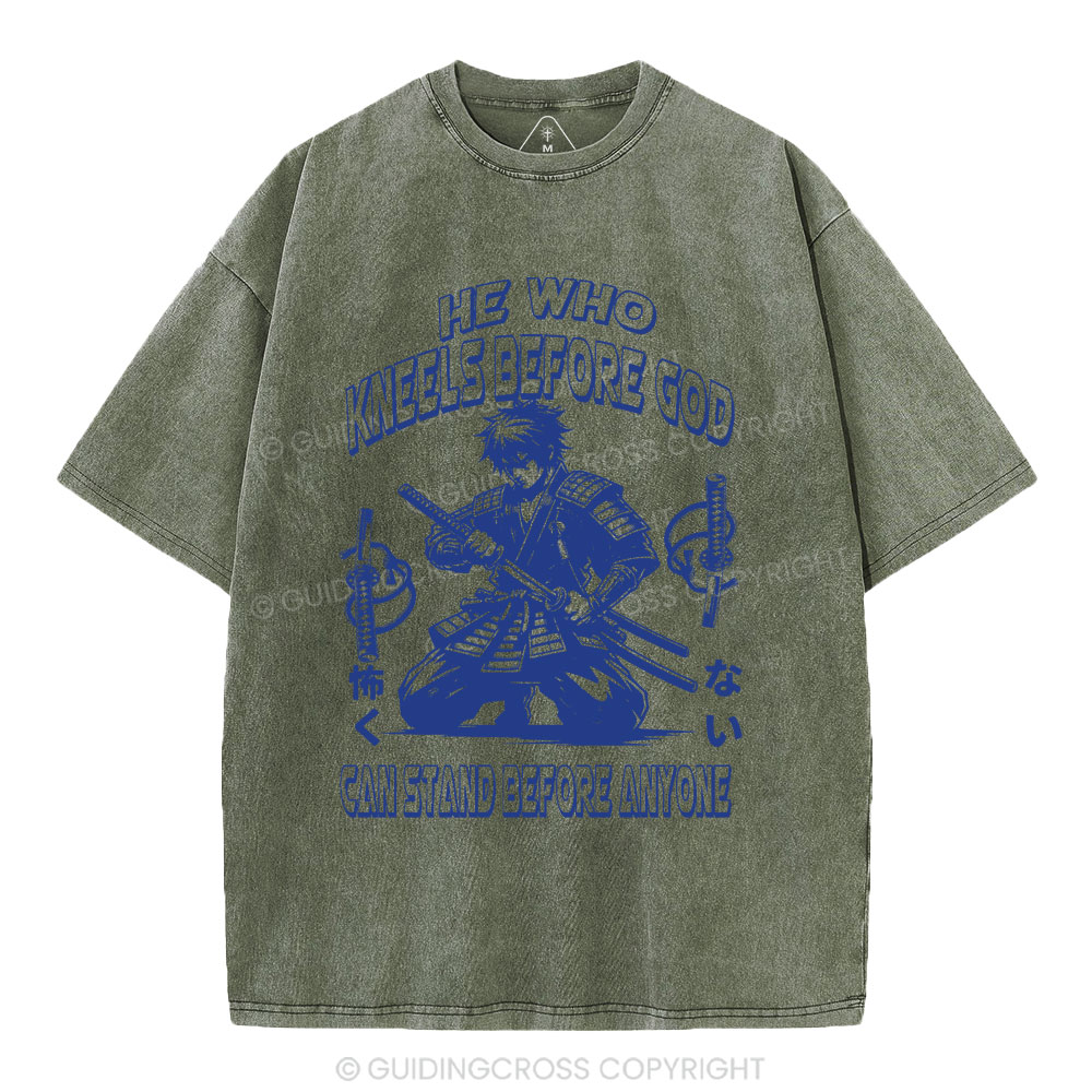 He Who Kneels Before God Christian Washed T-Shirt