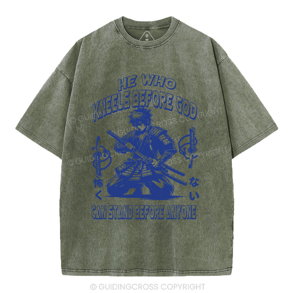 He Who Kneels Before God Christian Washed T-Shirt