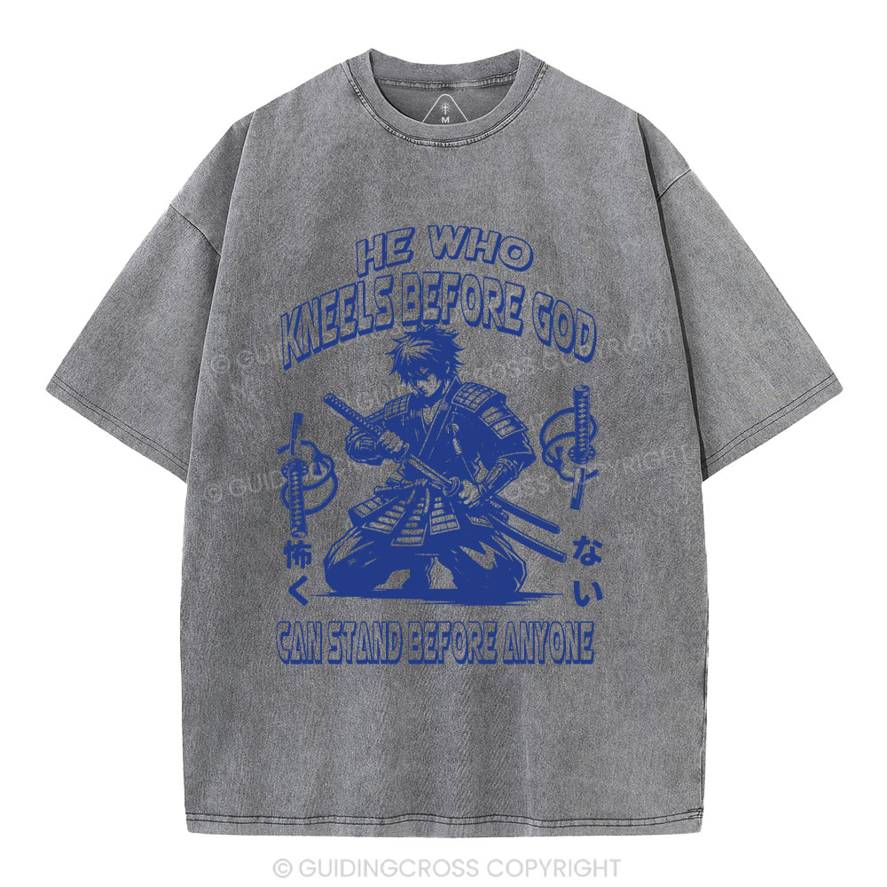 He Who Kneels Before God Christian Washed T-Shirt