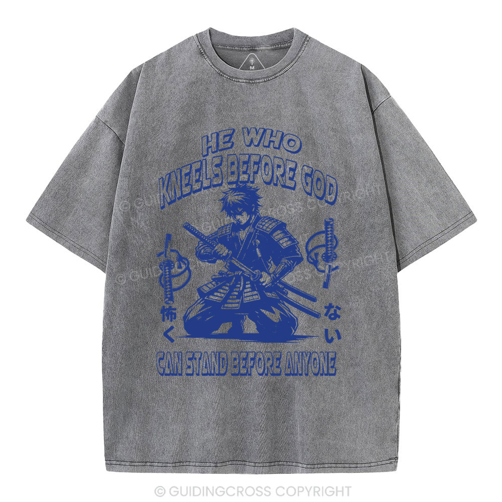 He Who Kneels Before God Christian Washed T-Shirt