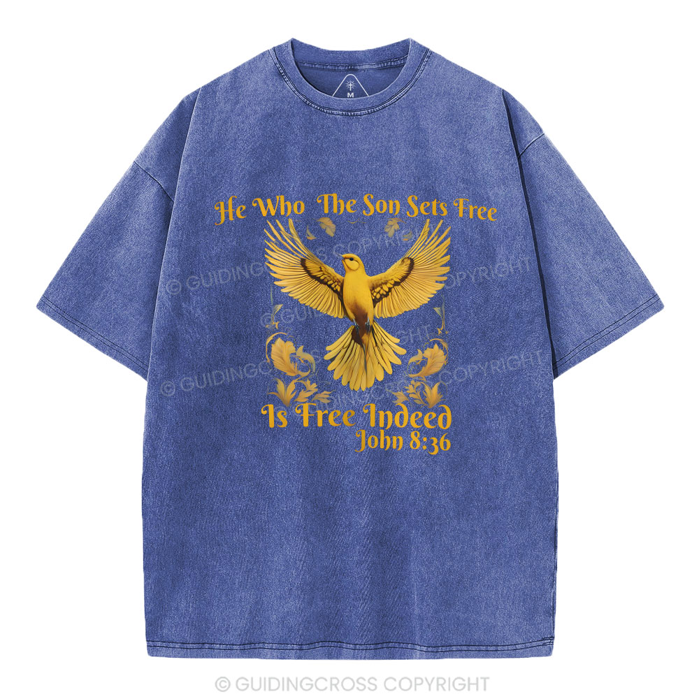 He Who THe Son Sets Free Christian Washed T-Shirt