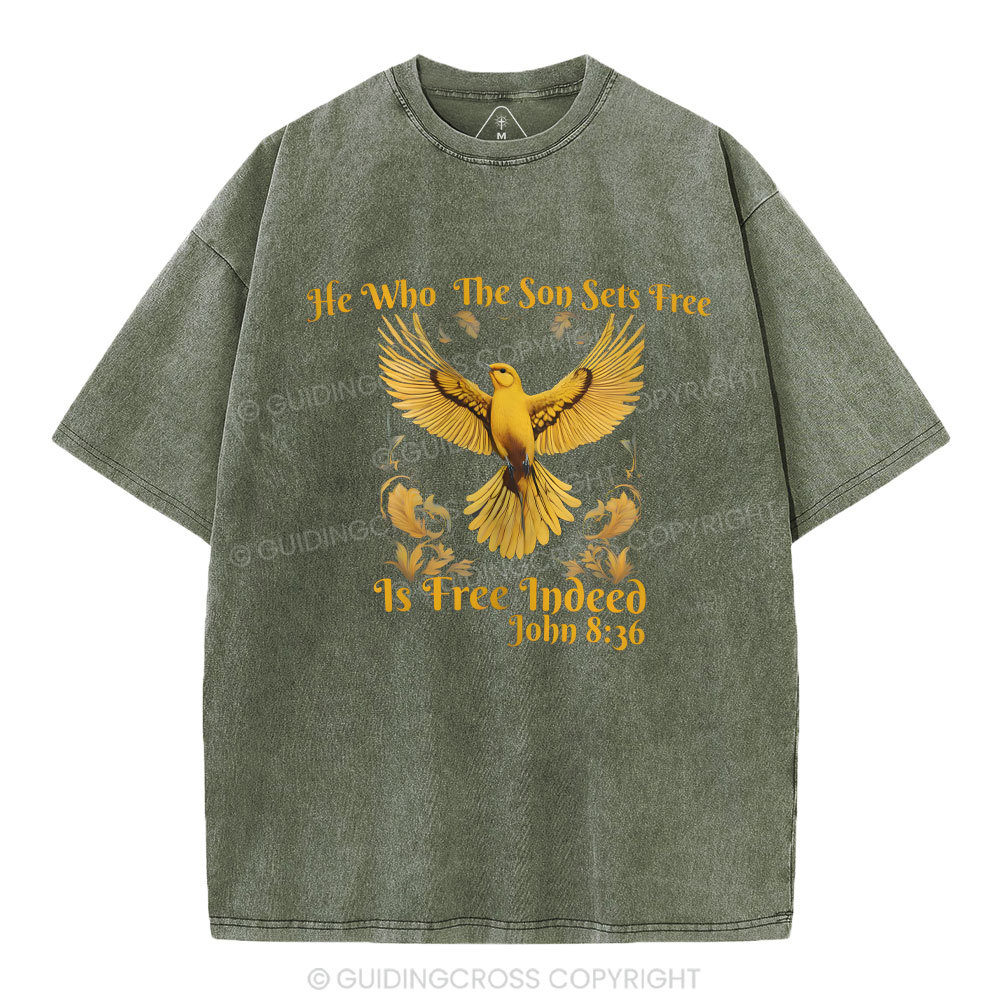 He Who THe Son Sets Free Christian Washed T-Shirt