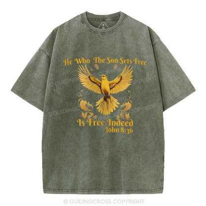 He Who THe Son Sets Free Christian Washed T-Shirt