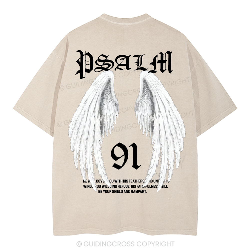 He Will Cover You With His Feathers Christian Washed T-Shirt