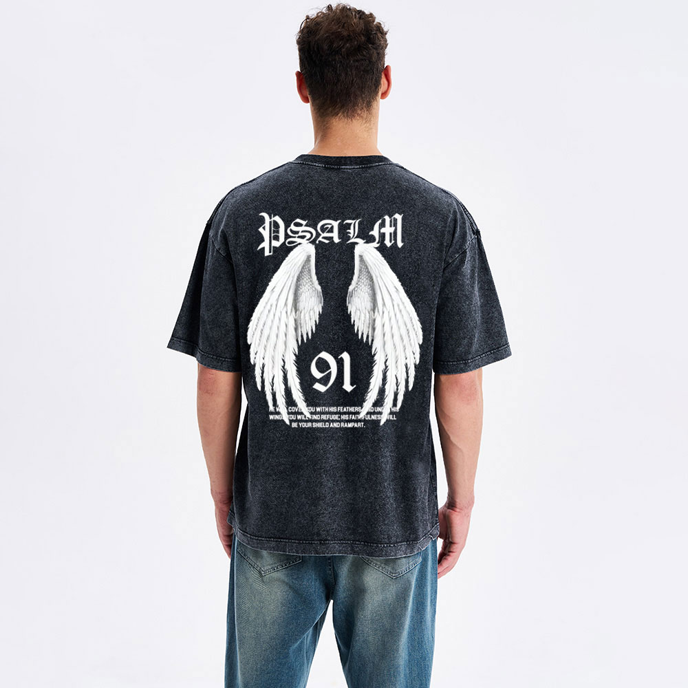 He Will Cover You With His Feathers Christian Washed T-Shirt