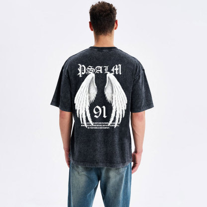 He Will Cover You With His Feathers Christian Washed T-Shirt