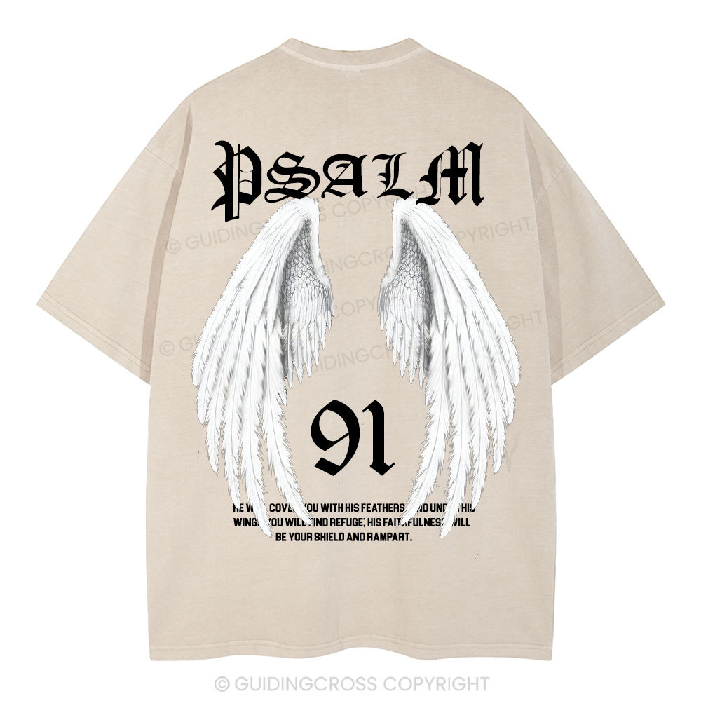 He Will Cover You With His Feathers Christian Washed T-Shirt