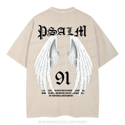 He Will Cover You With His Feathers Christian Washed T-Shirt