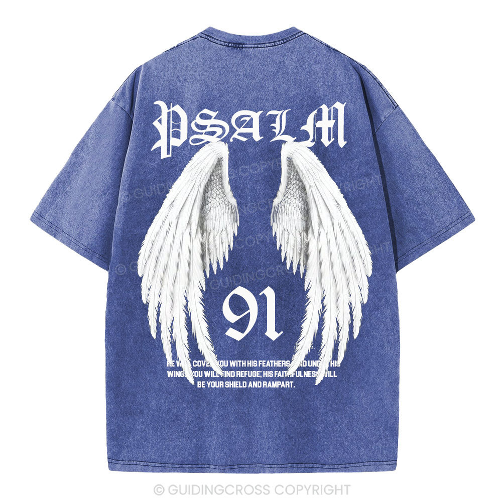 He Will Cover You With His Feathers Christian Washed T-Shirt