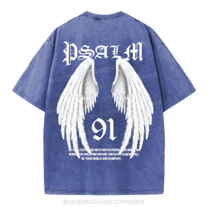 He Will Cover You With His Feathers Christian Washed T-Shirt