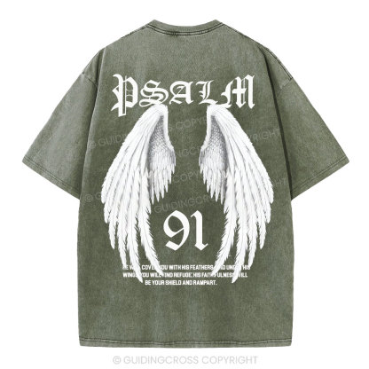 He Will Cover You With His Feathers Christian Washed T-Shirt