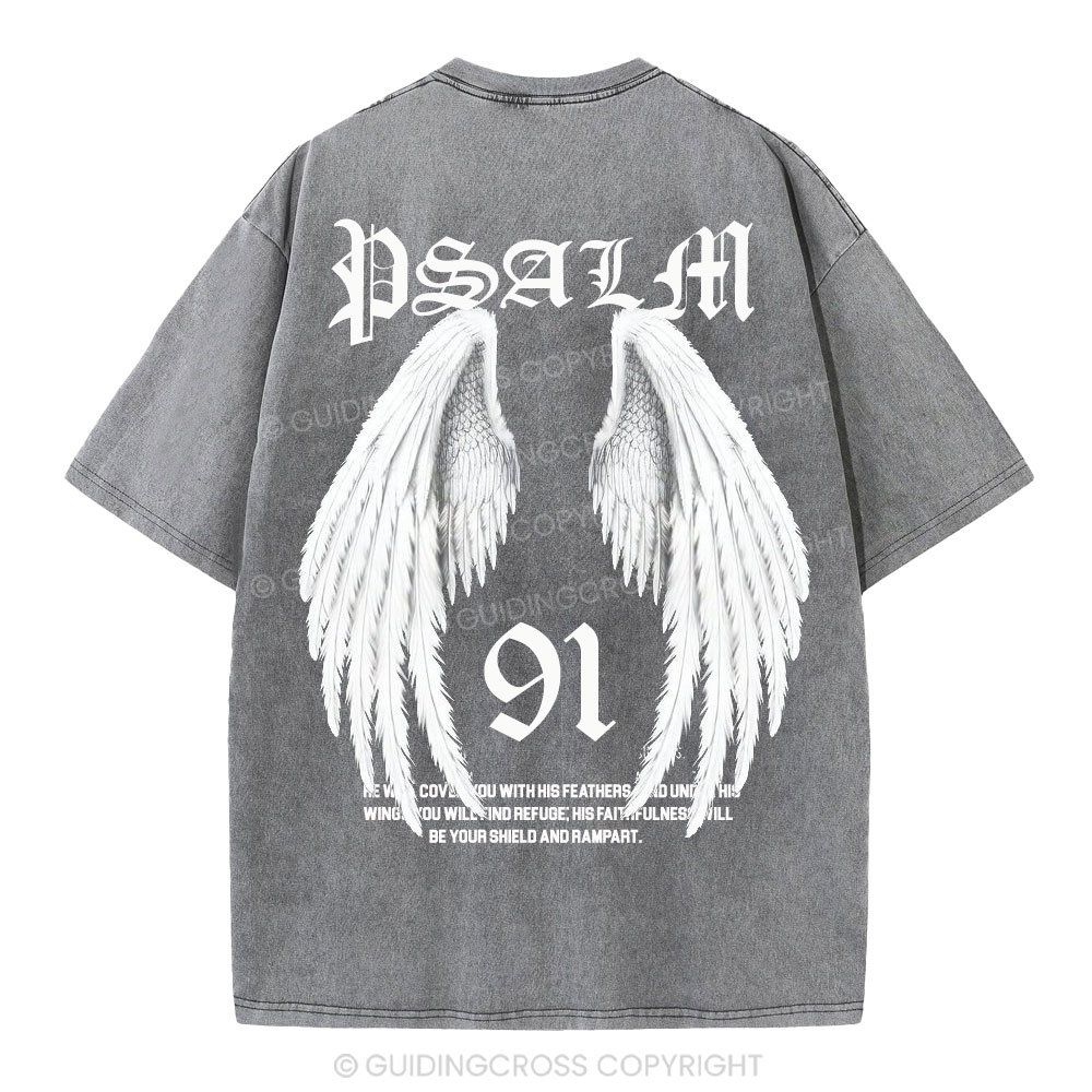 He Will Cover You With His Feathers Christian Washed T-Shirt