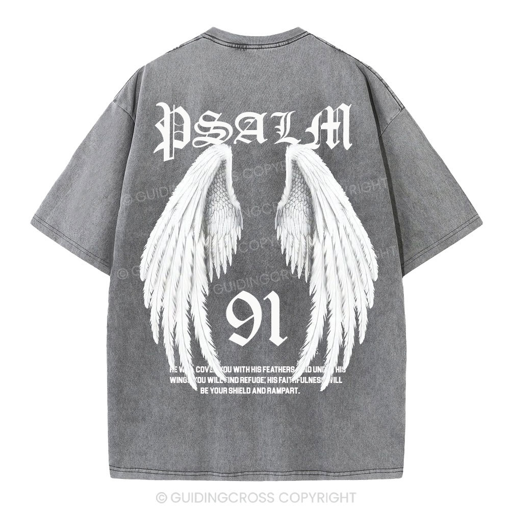 He Will Cover You With His Feathers Christian Washed T-Shirt