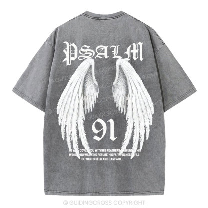 He Will Cover You With His Feathers Christian Washed T-Shirt