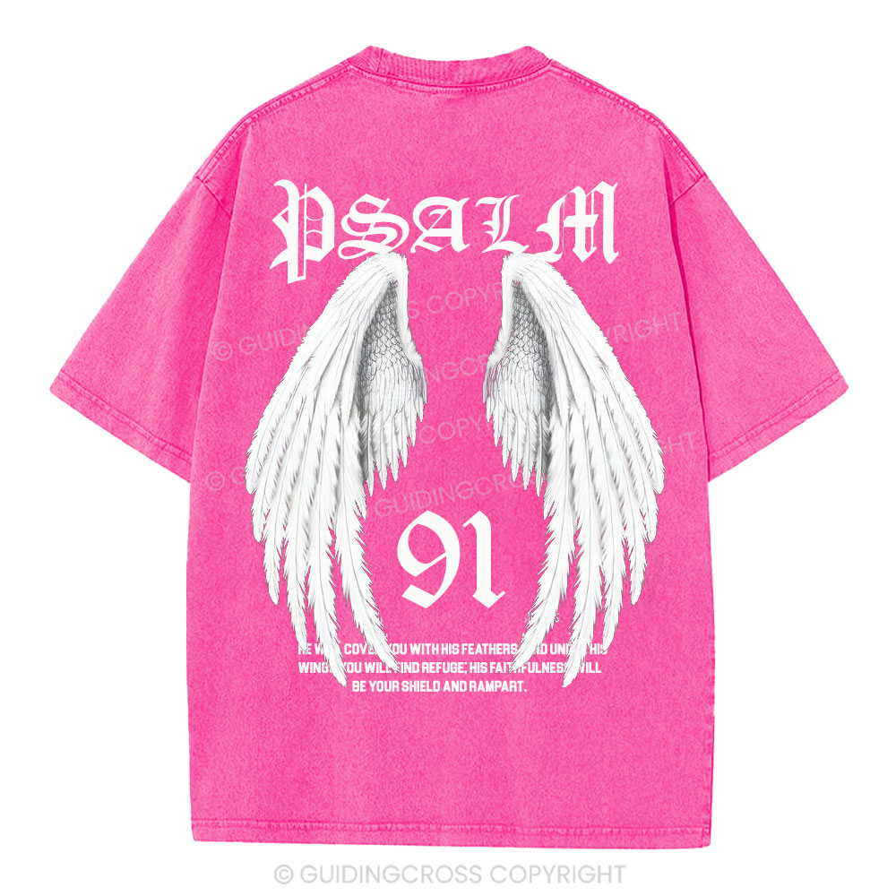 He Will Cover You With His Feathers Christian Washed T-Shirt