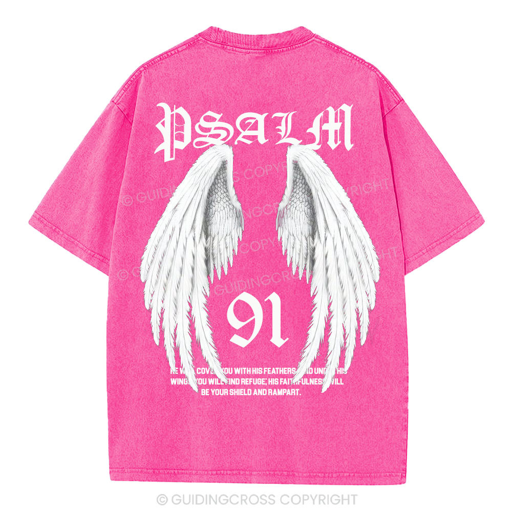 He Will Cover You With His Feathers Christian Washed T-Shirt