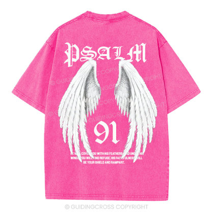 He Will Cover You With His Feathers Christian Washed T-Shirt