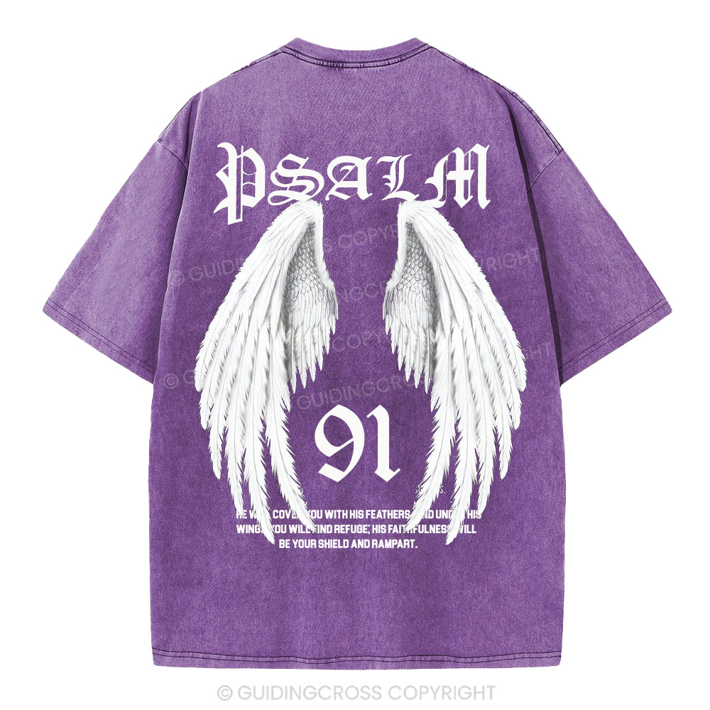 He Will Cover You With His Feathers Christian Washed T-Shirt