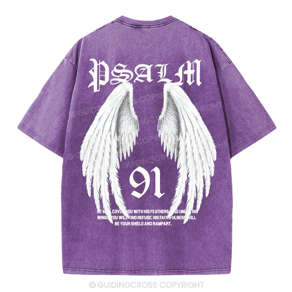 He Will Cover You With His Feathers Christian Washed T-Shirt