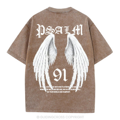 He Will Cover You With His Feathers Christian Washed T-Shirt