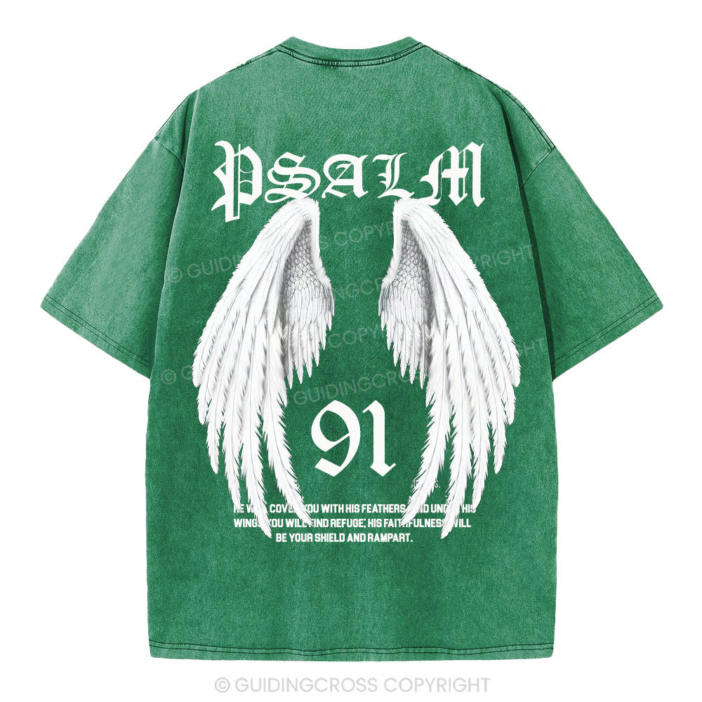 He Will Cover You With His Feathers Christian Washed T-Shirt