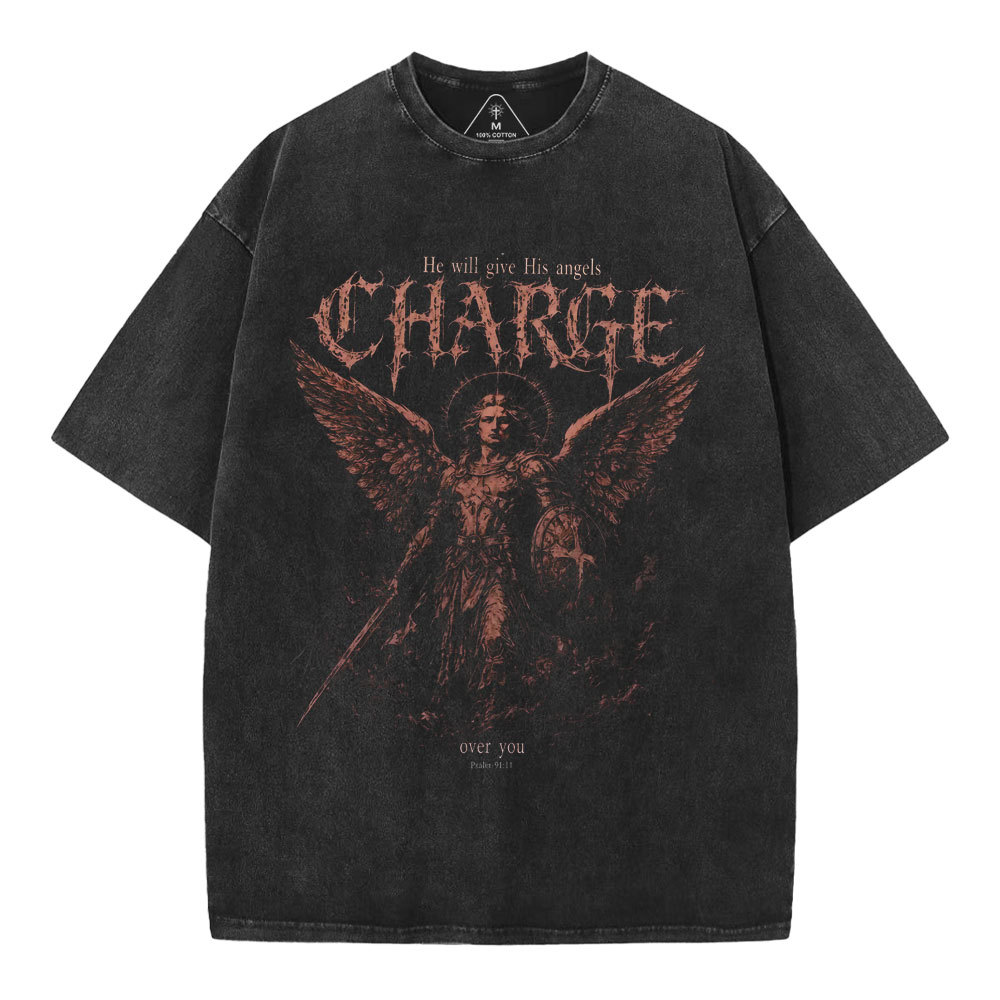 He Will Give His Angels Over You Christian Washed T-Shirt