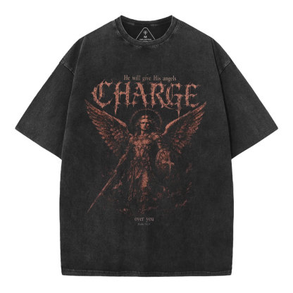 He Will Give His Angels Over You Christian Washed T-Shirt