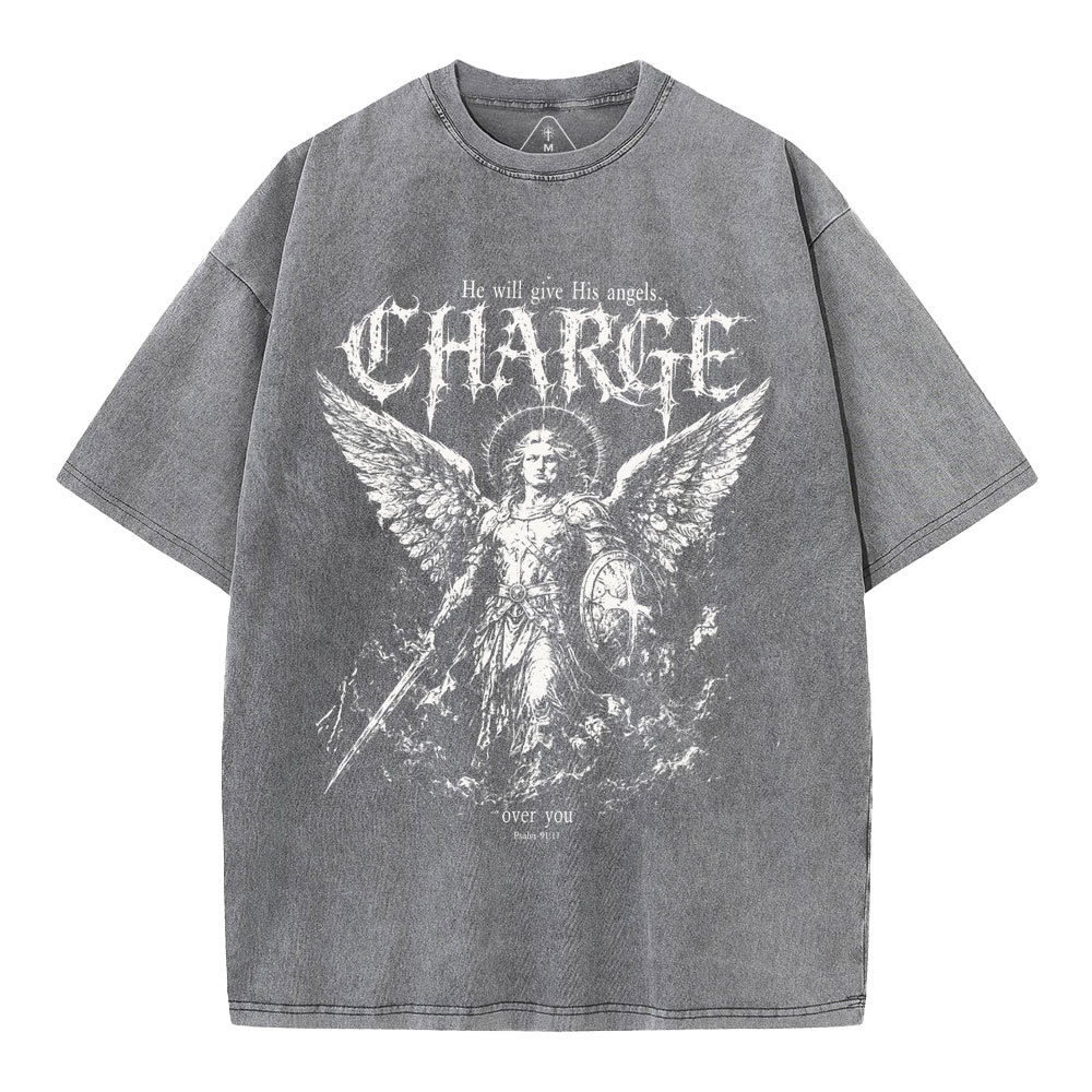 He Will Give His Angels Over You Christian Washed T-Shirt
