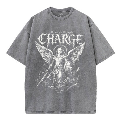 He Will Give His Angels Over You Christian Washed T-Shirt