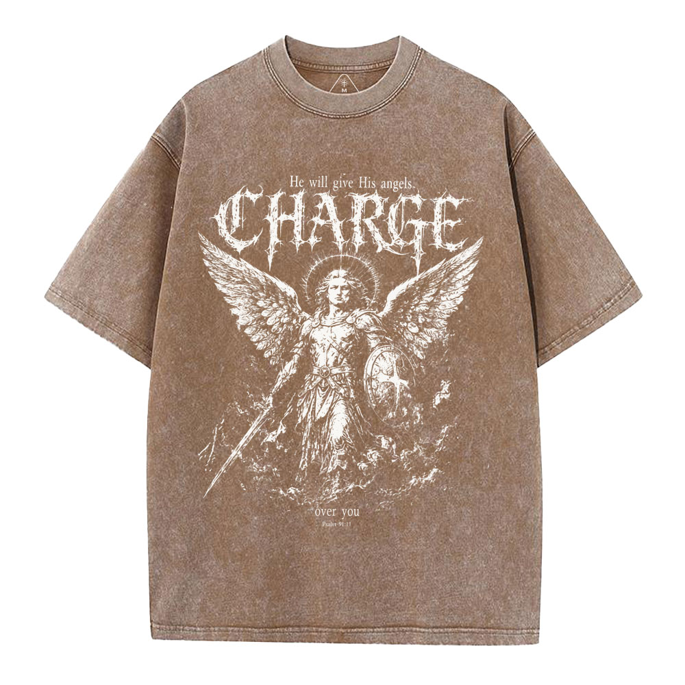 He Will Give His Angels Over You Christian Washed T-Shirt