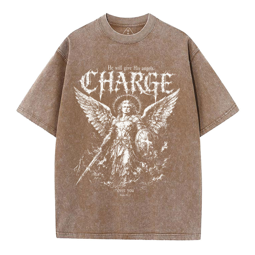 He Will Give His Angels Over You Christian Washed T-Shirt
