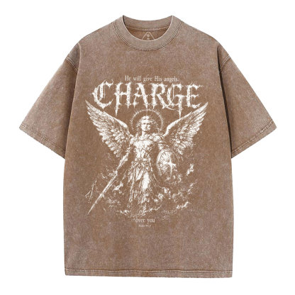 He Will Give His Angels Over You Christian Washed T-Shirt