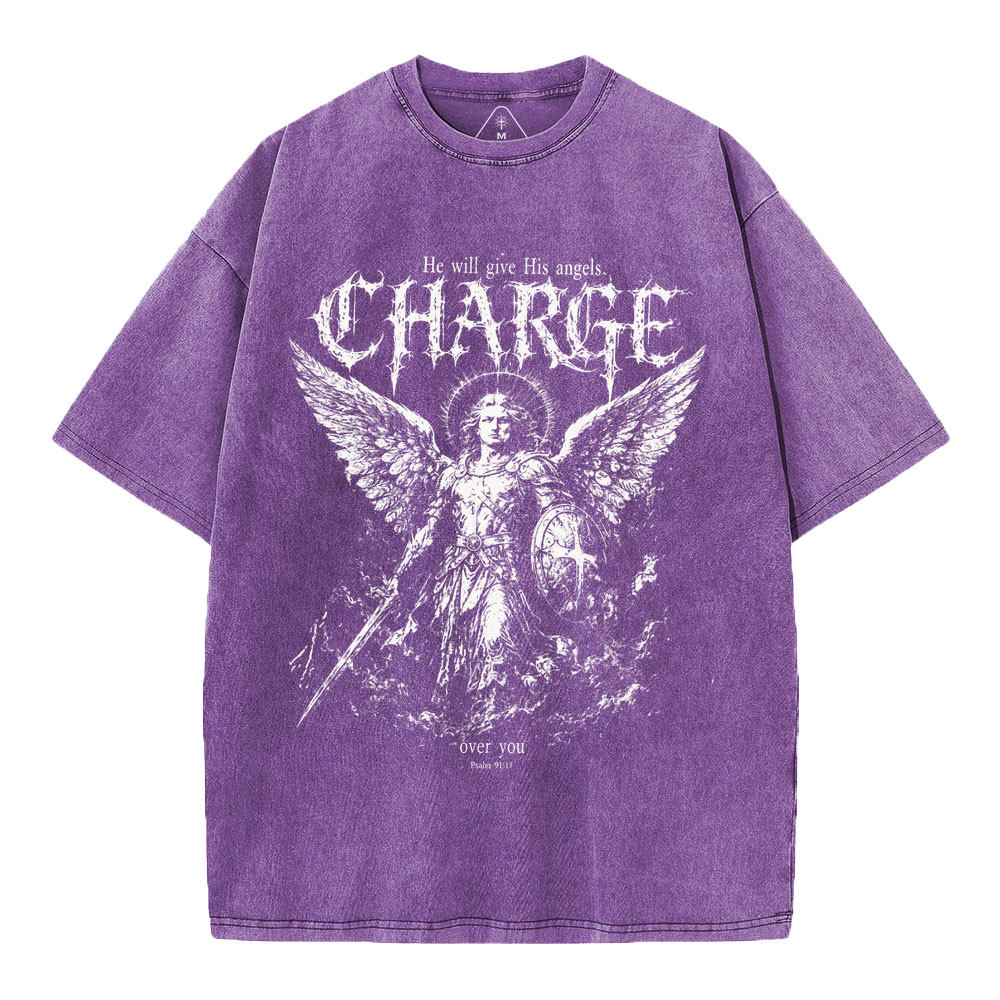 He Will Give His Angels Over You Christian Washed T-Shirt