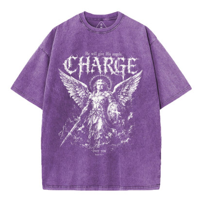 He Will Give His Angels Over You Christian Washed T-Shirt