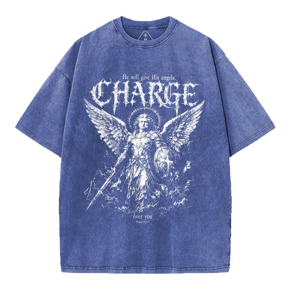 He Will Give His Angels Over You Christian Washed T-Shirt