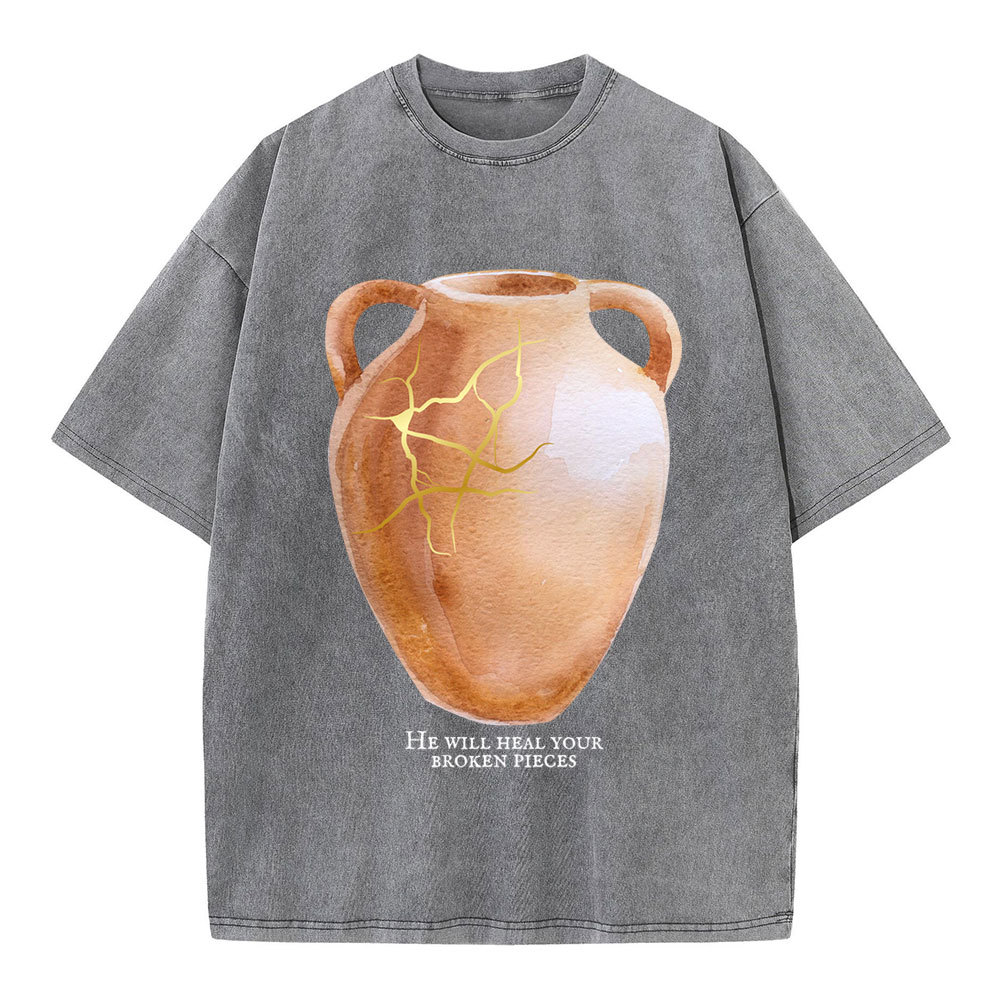 He Will Heal Your Broken Pieces Christian Washed T-Shirt