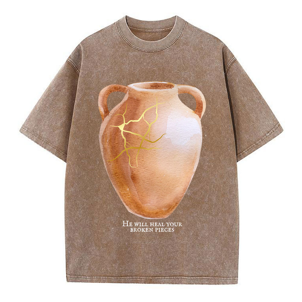 He Will Heal Your Broken Pieces Christian Washed T-Shirt