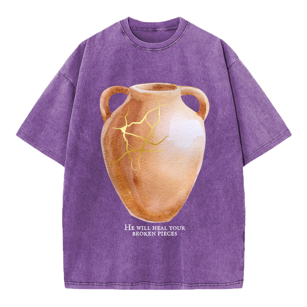 He Will Heal Your Broken Pieces Christian Washed T-Shirt